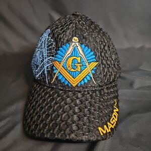 Mason Masonic Black Embroidered Summer Mesh Adjustable Ball Cap.